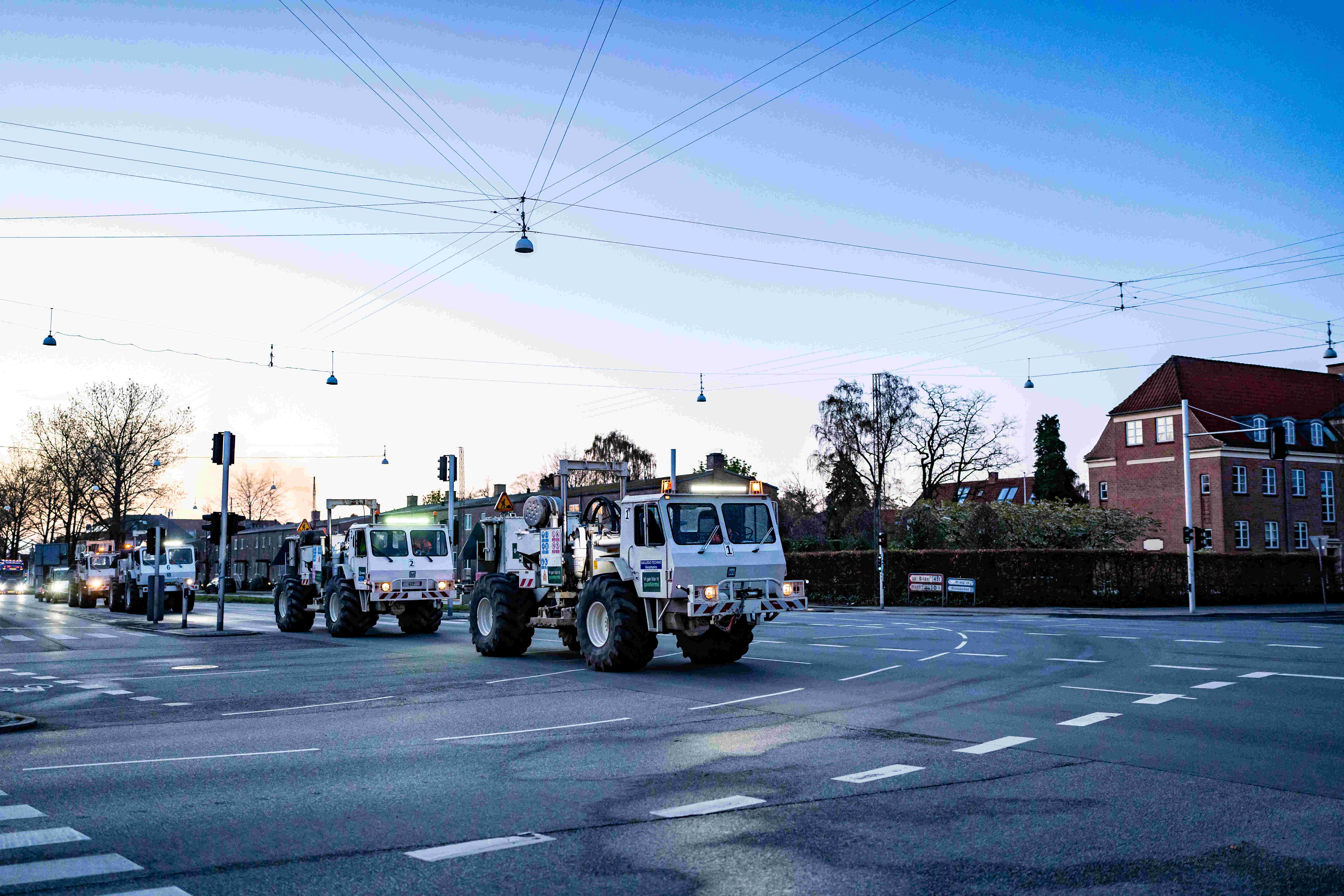 Seismic trucks in Aarhus, Denmark